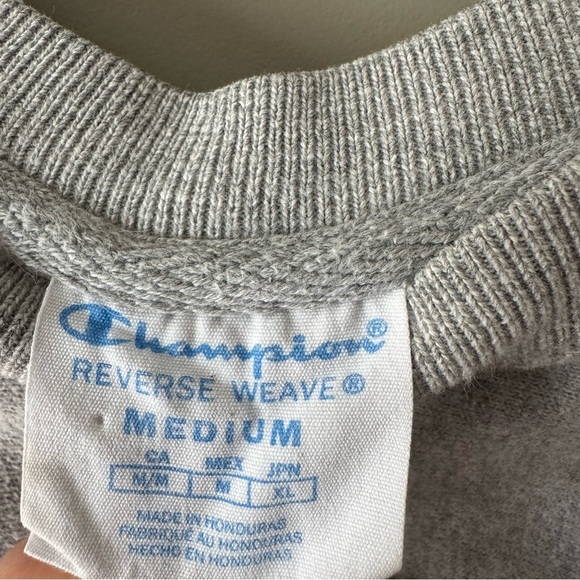 CHAMPION Reverse Weave Large Logo Crewneck Sweatshirt Gray/Blue Size Medium - Picture 6 of 7